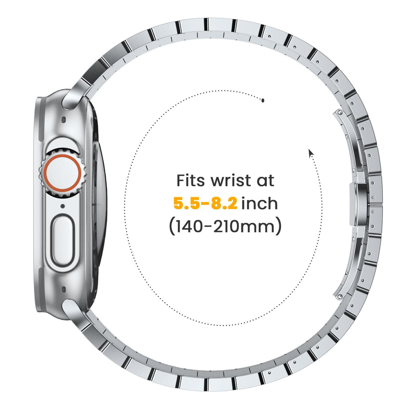NotoCity Compatible with Apple Watch Ultra 2/Ultra 49mm 45mm 44mm 42mm, Titanium Metal Band for Men with Double Button Clasp for Apple Watch Ultra Series 8/7/6/5/4/3/2/1/SE, Sliver 42/44/45/49mm SILVER