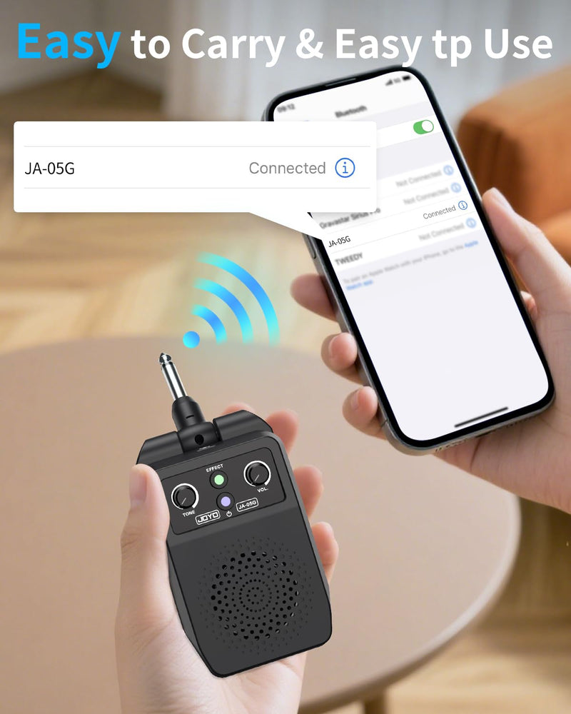 JOYO Mini Guitar Amp 5W Portable - Rechargeable Bluetooth Combo Amplifier with Built-in Effects (Clean, Overdrive, Distortion, Reverb) Compact Practice Amp for Electric Guitar Plug in, Black (JA-05G)
