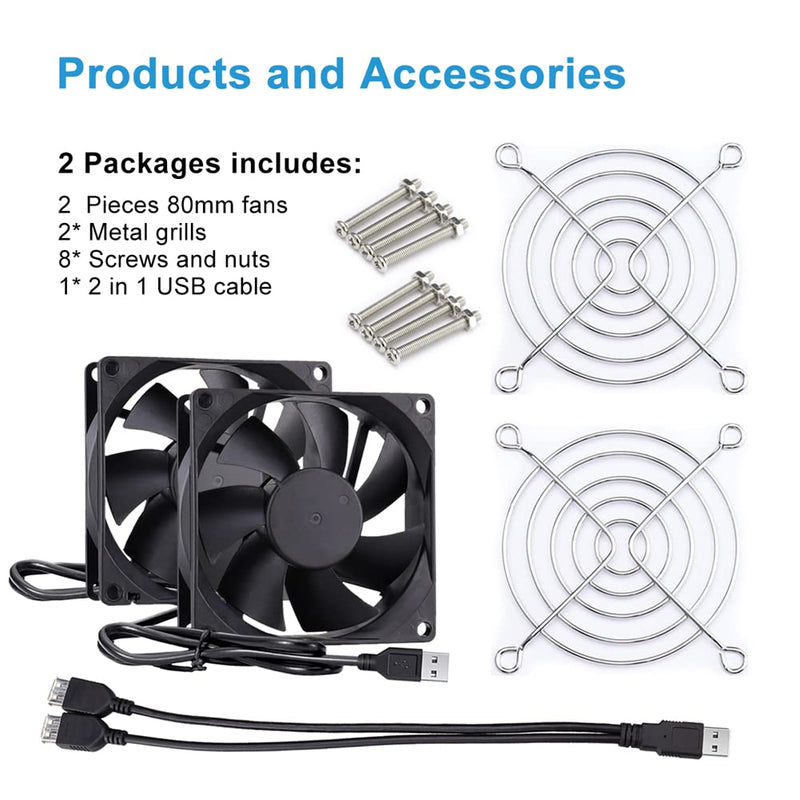 Wathai 80mm x 80mm x 25mm USB Fan 5V for Computer Laptop Router DVR Xbox Cooling 2 Packs