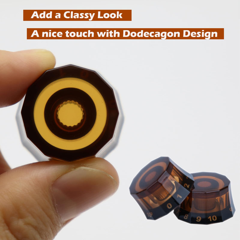 4pcs Premium Amber Dodecagon Guitar Knobs Set - Speedy Control for PRS, LP, SG, Les Paul - Upgrade Your music instrument Style