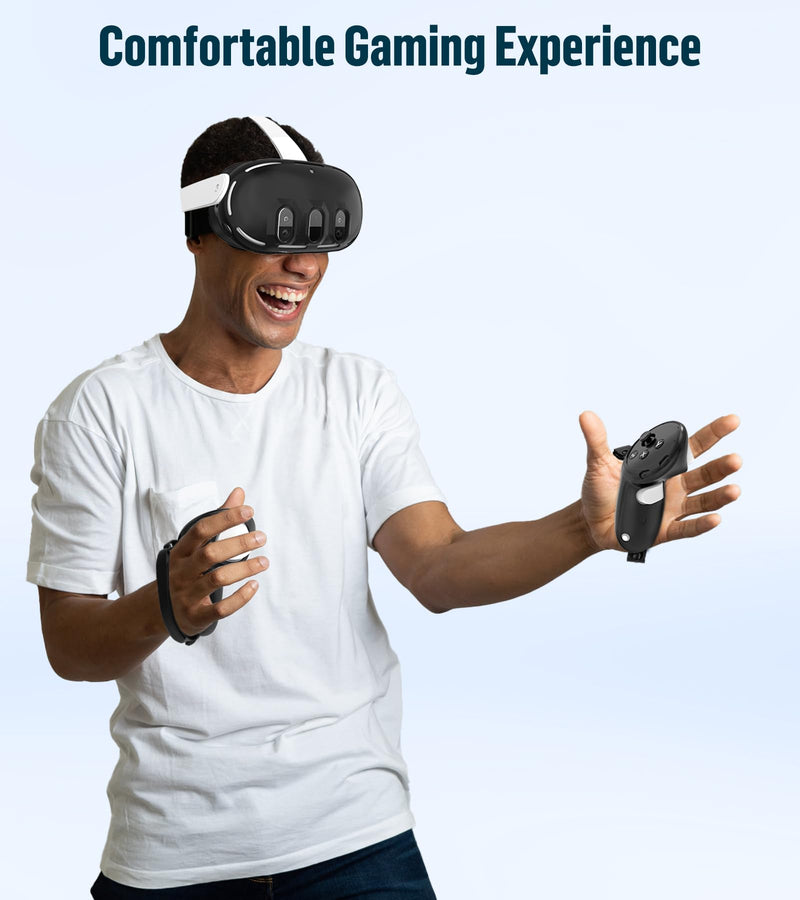 Silicone Cover Set Compatible with Oculus/Meta Quest 3, VR Accessories Protective Cover Includes Controller Grips, Front Shell Headset Cover and Face Cover (Black) Black