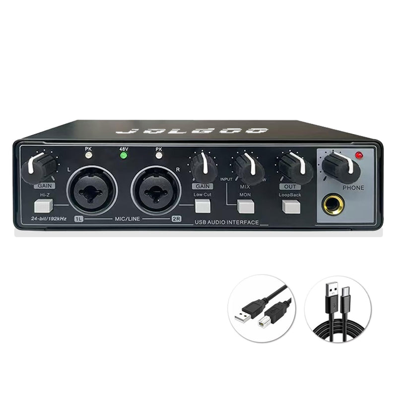 USB Audio Interface for Recording Music, 24-Bit/192kHz, Plug and Play Audio Interface for PC, Mac, and Smartphone – Low Latency, XLR/Line In, Headphone Out