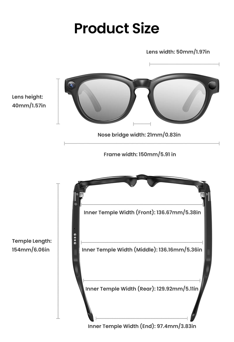 G1 AI Smart Glasses with Camera and Bluetooth, 8MP Video Recording Glasses | Camera glasses with AI translation, visual recognition, voice assistant, Bluetooth audio and hands-free photo/video capture G1 Carbon Black