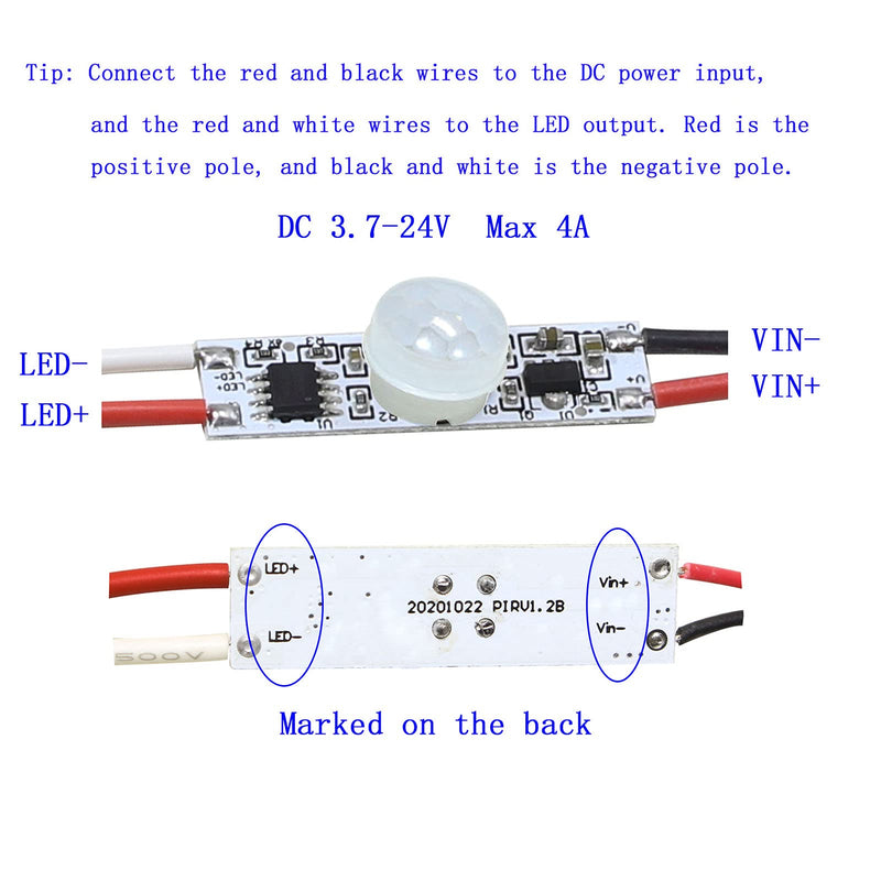 [AUSTRALIA] - Motion Sensor Switch, DC 3.7v to 24V 4A PIR Motion Sensor for LED Lights, Mini Infrared Sensor Switch That can be Built into The Light bar or Box (3 Pieces 1037）, 3pieces 1037 