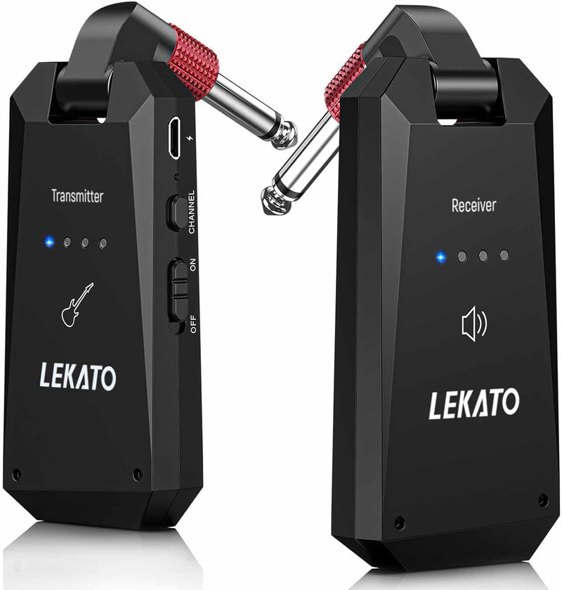 [AUSTRALIA] - LEKATO 5.8G Wireless Guitar System Upgraded Rechargeable Wireless Guitar Transmitter Receiver, Super Long 8 Hours Battery Life, 4 Channels Guitar Wireless System for Electric Guitar Bass(WS-90) 