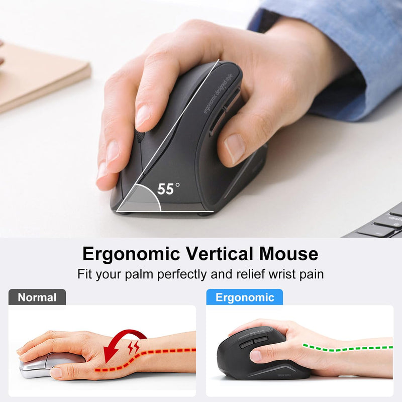 SANWA ERG10N Silent Click Wireless Ergo Mouse + Bluetooth Numeric Keypad Set, Programmable Vertical Mouse, Wireless Ten Key Number Pad, Compatible with Mac, Windows, Laptop, PC