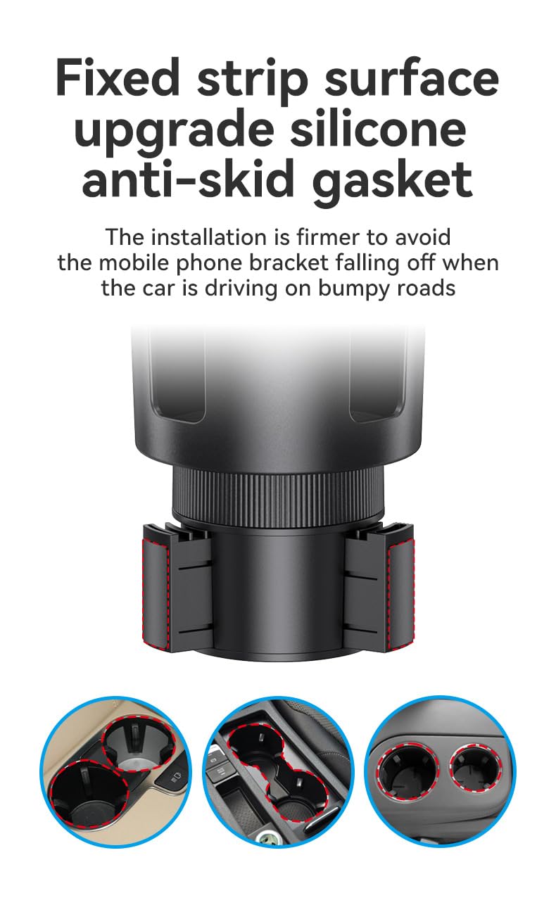 Car Phone Holder with Cup Holder Mount, 2 in 1 Universal Cup Holder Expander Adjustable Base with Phone Mount, Long Adjustable Arm with 360°Rotation Cup Holder ，Compatible with All Smartphones，Black