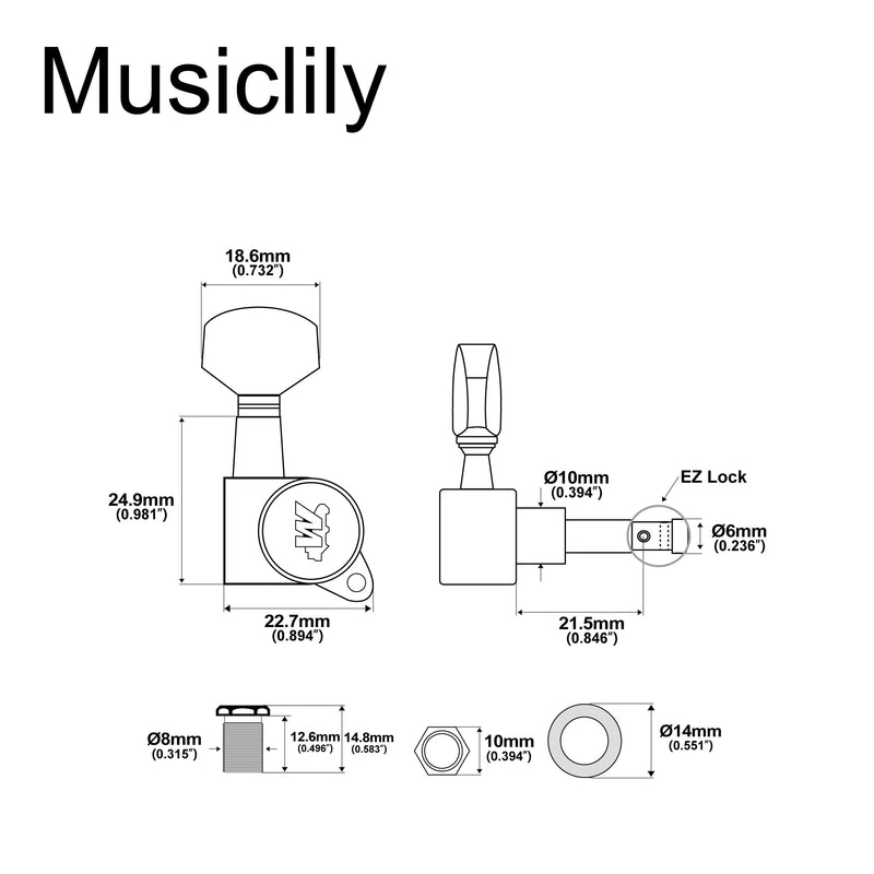 [AUSTRALIA] - Wilkinson WJN07 6 inline EZ-LOK Guitar Tuners Machine Heads 19:1 Ratio Tuning Pegs Keys for Fender Strat Stratocaster Tele Telecaster Electric Guitar, Chrome 