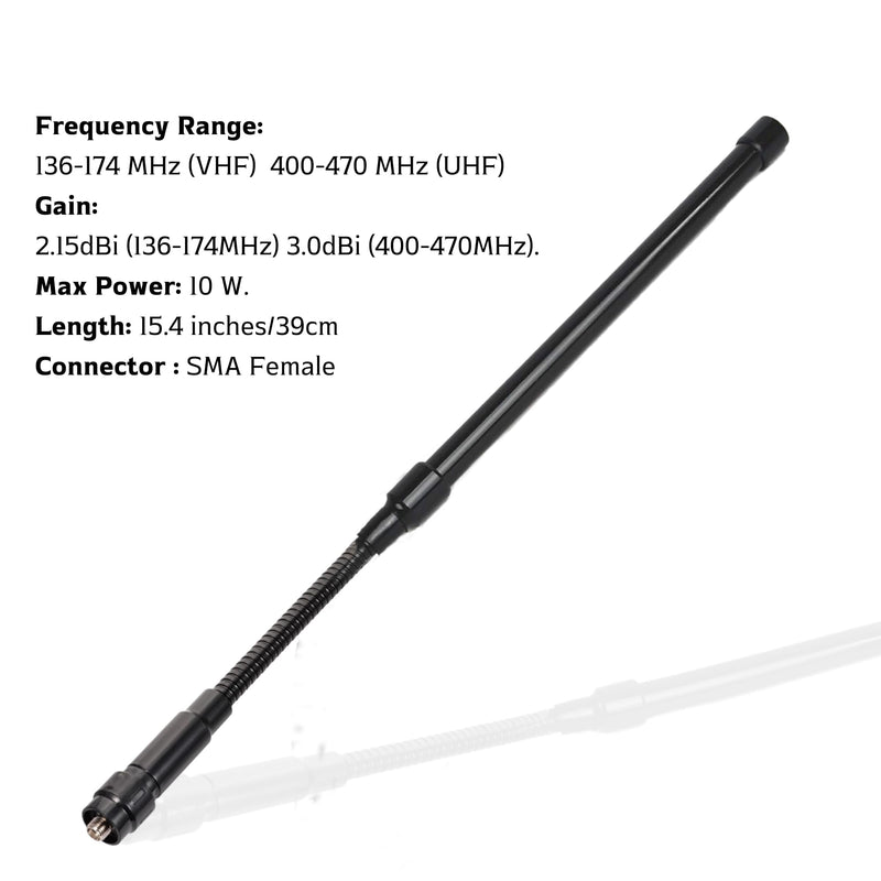 GMRS Antenna Ham Radio, Dual Band Antenna for Walkie Talkies 136-174 400-470 MHz 15.4" SMA Female Whip Antenna for Two Way Radio (Antenna Only)