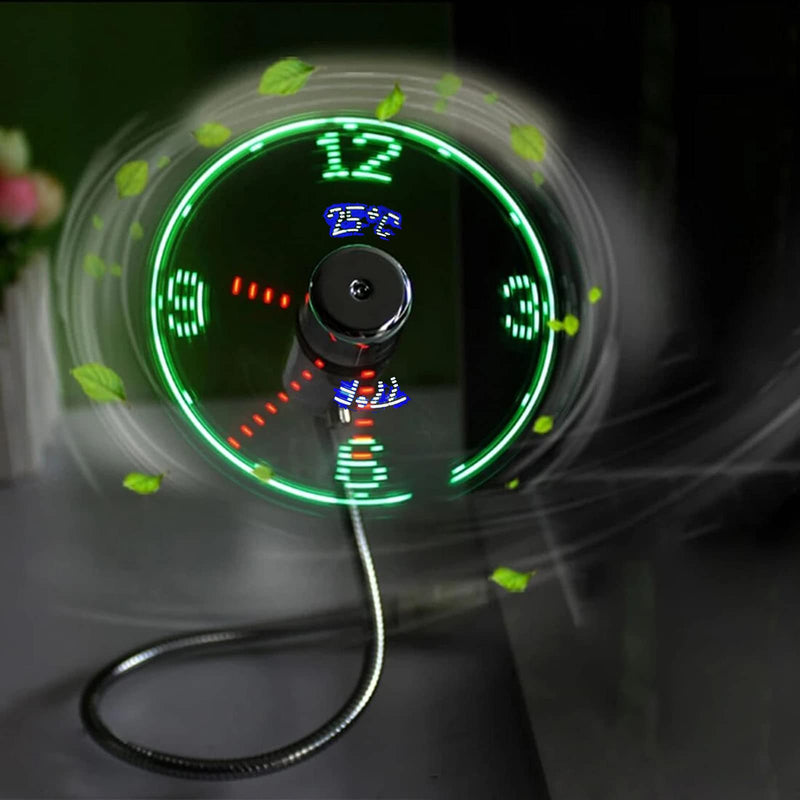 [New] USB LED Clock Fan with Temperature, SAYTAY Mobile USB Real Time Fan Fahrenheit and Celsius Display Portable Cooling Mini USB Quiet Gooseneck Fan for Office, Home & Travel (TC) TC