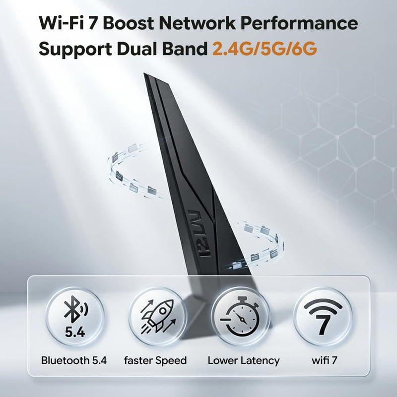 High Gain 9DBI WiFi 7 6e Antenna Magnetic Base with New Interface for MSI X870 B850 Z890 Motherboard Replaceable Dual Band EZ Connector Wi-Fi 7 Antennas for Gaming PC Desktop Computer