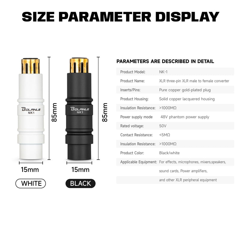 [AUSTRALIA] - Bolanle Microphone Preamps 28dB Gain XLR Male to Female Adapter with Gold-Plated Connectors, 48V Phantom Power for SM7B/SM58 Mics, Mixer, Sound Card (Black) BLACK 
