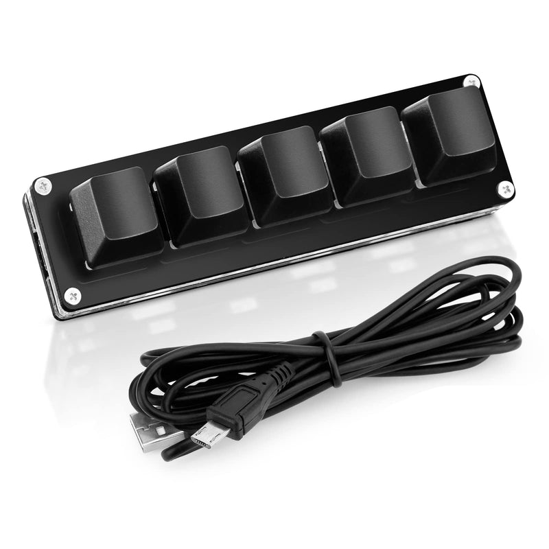 Ecarke Black 5 Keys Mini Macro Mechanical Keyboard Gaming Keypad with USB Data Cable for Windows Mac OSU HID Standard KeyboardUpgrade Cherry Shaft（Upgrade Cherry Shaft & RGB LED）