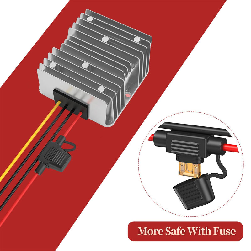 24V to 12V Voltage Converter, DC Converter 24V 12V 20A 240W with Fuse Waterproof, Step Down Converter for Golf Cart LED Light Motor Truck Vehicle Boat Solar System (DC15-40V Wide Input) 24V bis 12V 20A