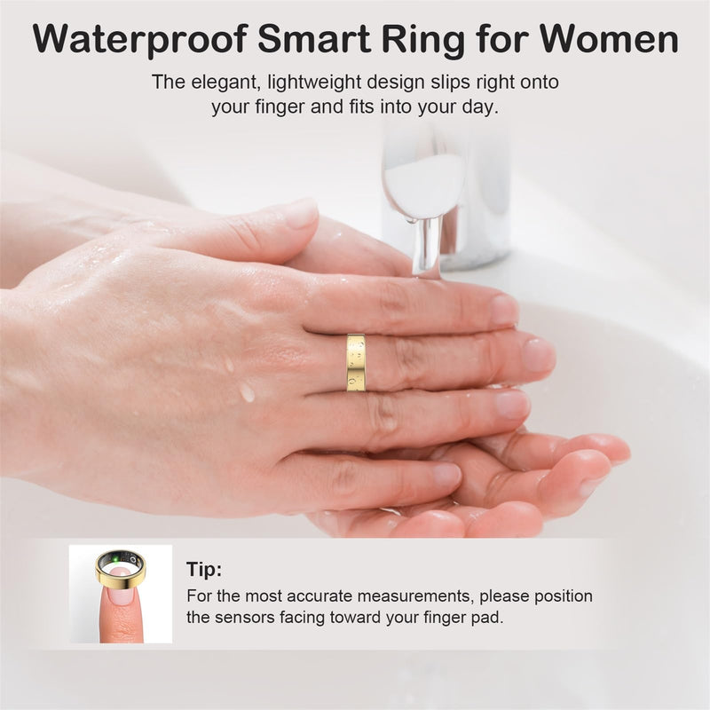 Smart Ring for Women Men, Sleep Activity Health Tracking Ring, Gold 8 | Fitness Ring for Slim Lightweight Comfortable, Waterproof Scratch Resistan, Up to 5 Days of Battery Life, No Subscription Fee 8#