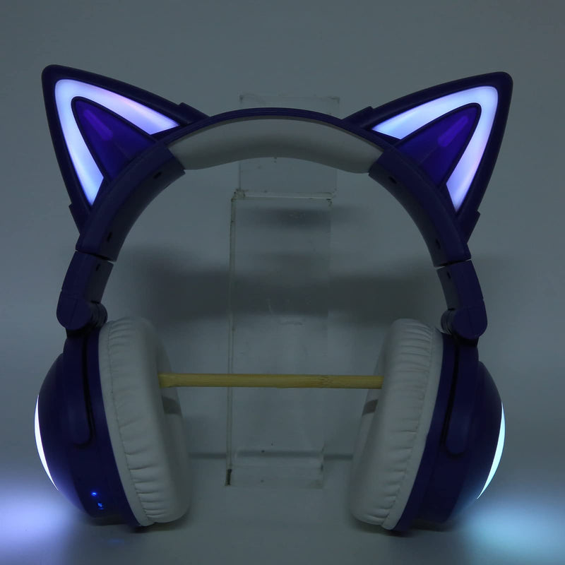 PUSOKEI RGB Cat Ear Headphone, Stereo Cute Gaming Bluetooth Headphones with 3.5mm Cable, Over Ear Cat Adjustable LED Light Foldable Music Headset for Adult Kids Game Music