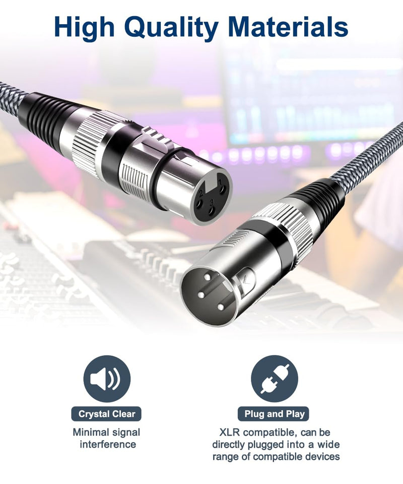 [AUSTRALIA] - Elebase XLR Microphone Cable 2 Pack 20 Feet,XLR Male to Female Mic Cord,3-pin Balanced Shielded Cables Wire,for Amplifier Mixer,Recording Studio,Speaker Systems,Foot,FT 6M/20FT GRAY 