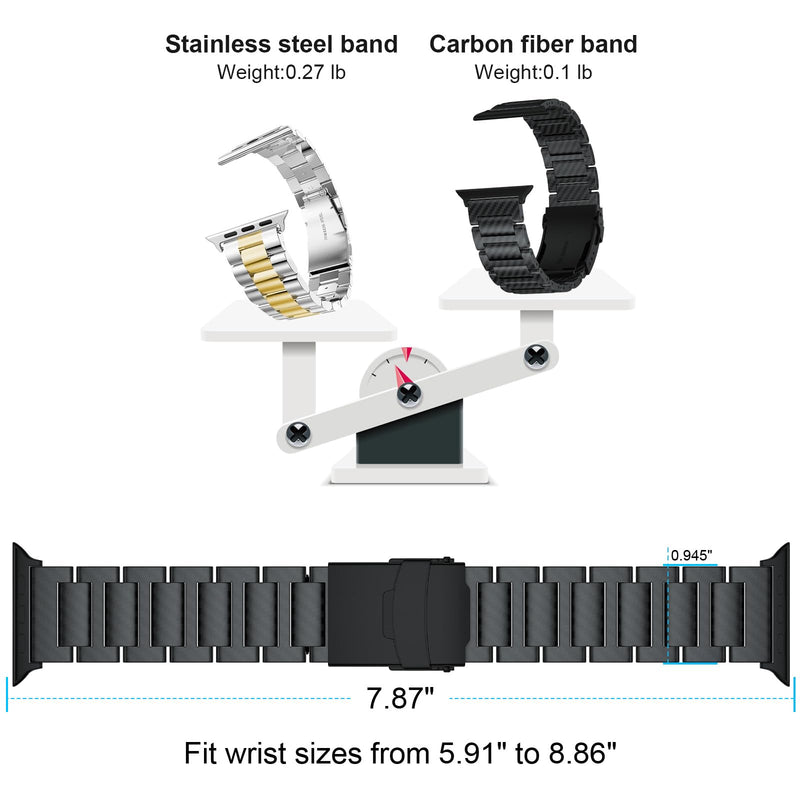 iiteeology Carbon Band Compatible with Apple Watch 46mm 45mm 44mm 42mm Series 11-1, Ultra 3/Ultra 2 49mm Band, Upgraded Light Genuine Carbon Fiber Band for Men Classic Black 49/46/45/44/42mm-Series 3 2 1