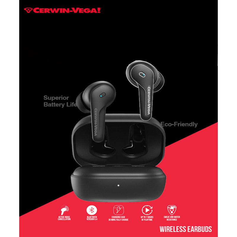 CERWIN-VEGA! Vega Earbuds - Immersive Sound with Active Noise Cancellation, Sweat & Waterproof Design, Seamless Bluetooth Connectivity - Best Earbuds for Gaming, Workout, Running, Sports - EB1