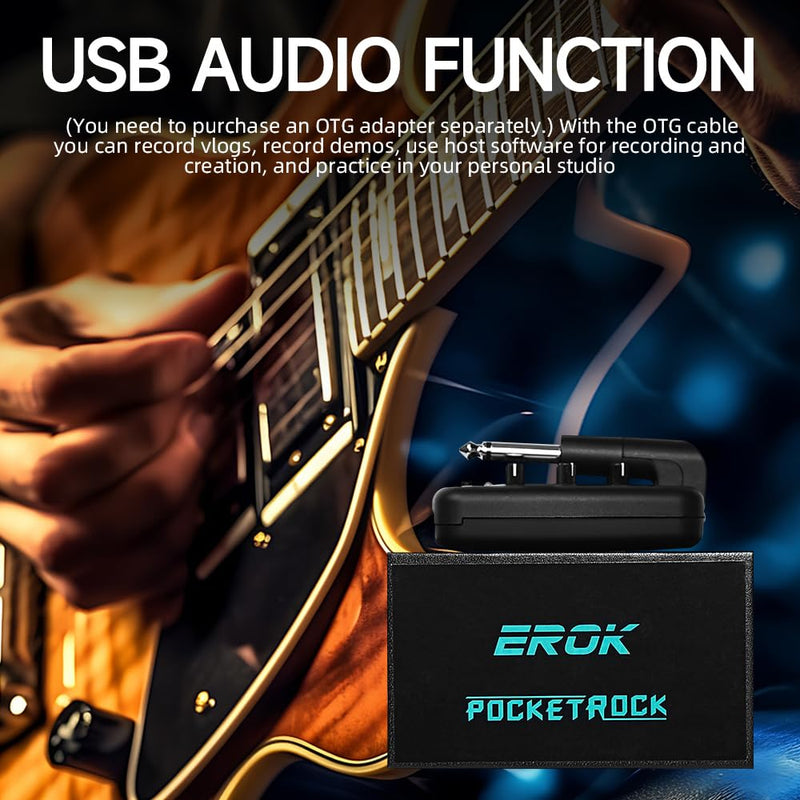 [AUSTRALIA] - EROK Guitar Headphone Amp, with 9 Simulation Tones,USB-Rechargeable Portable Pocket Effects Unit, with Wireless Function Supporting OTG Recording 