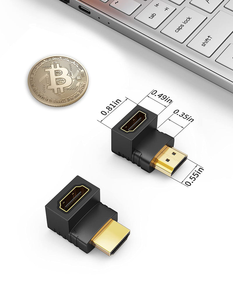 HDMI Adapter Male to Female, CableCreation 2 Pack 90 and 270 Degree Upward Angle Converter, HDMI L Shape Flat Extender for Wall TV, Roku, PS5, Fire Stick, Chromecast, Switch, Laptop,Xbox, PC Right Angle-2Pack