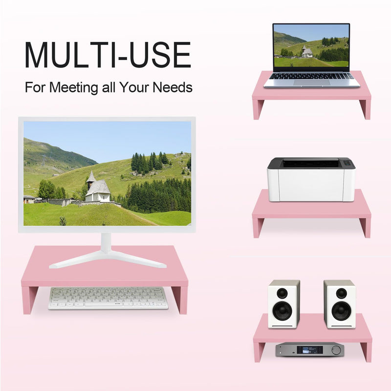 3 PCS Pink Monitor Stand Wood