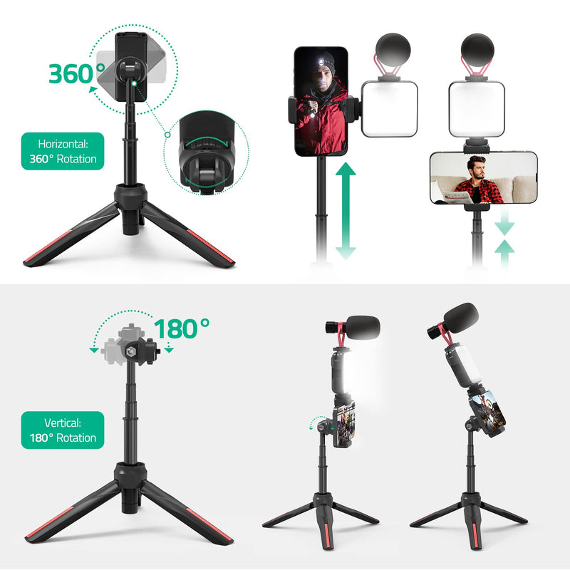 Smartphone Video Vlogging Kit with LED Light, Phone Holder, Microphone, Tripod, Carry Bag, TECELKS YouTube Starter Kit for iPhone/Android, Content Creator Kit for Video Recording Vlogging