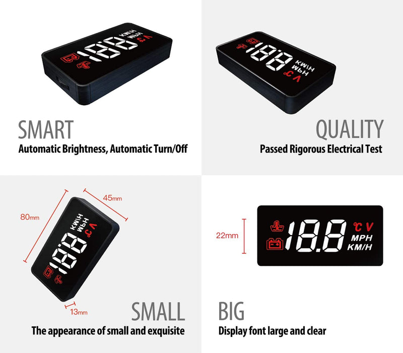 [AUSTRALIA] - 3.5" Car HUD Head Up Display with OBD2/EUOBD Interface Plug & Play Vehicle Speed KM/h MPH, OverSpeed Warning, Water Temperature, Battery Voltage, Mileage Measurement 