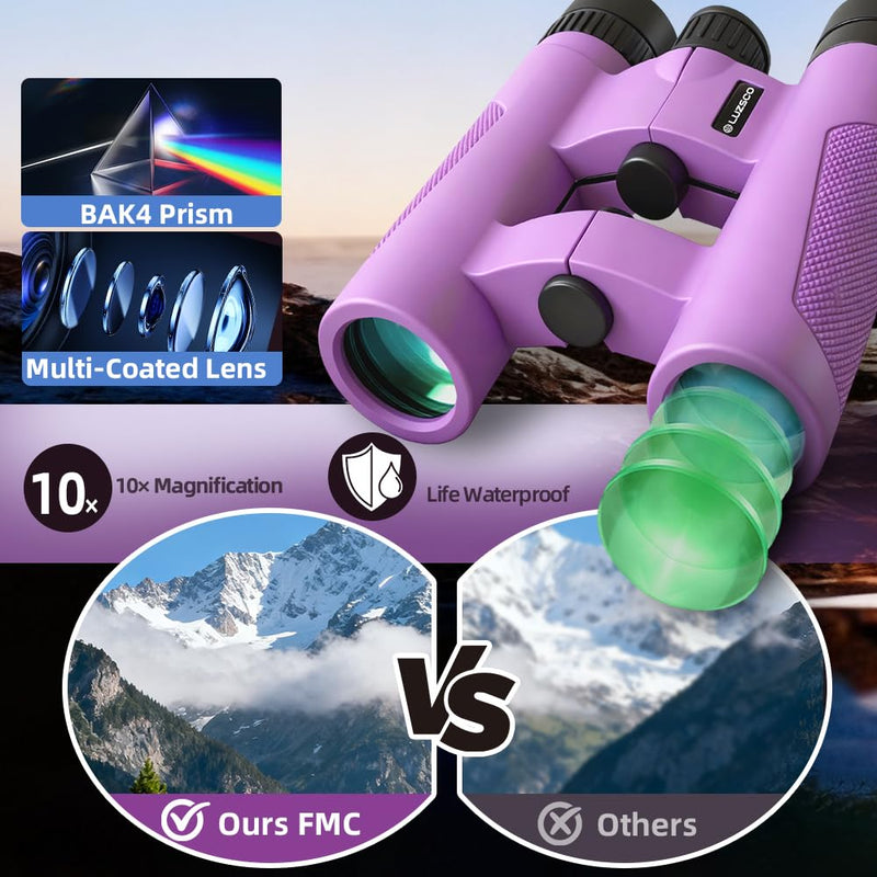 [AUSTRALIA] - Binoculars for Kids 8-12, 10x25 Kids Binoculars for Nature Exploration, HD Childrens Binocular for Bird Watching, Hiking, Camping, Outdoor Adventure - Purple 
