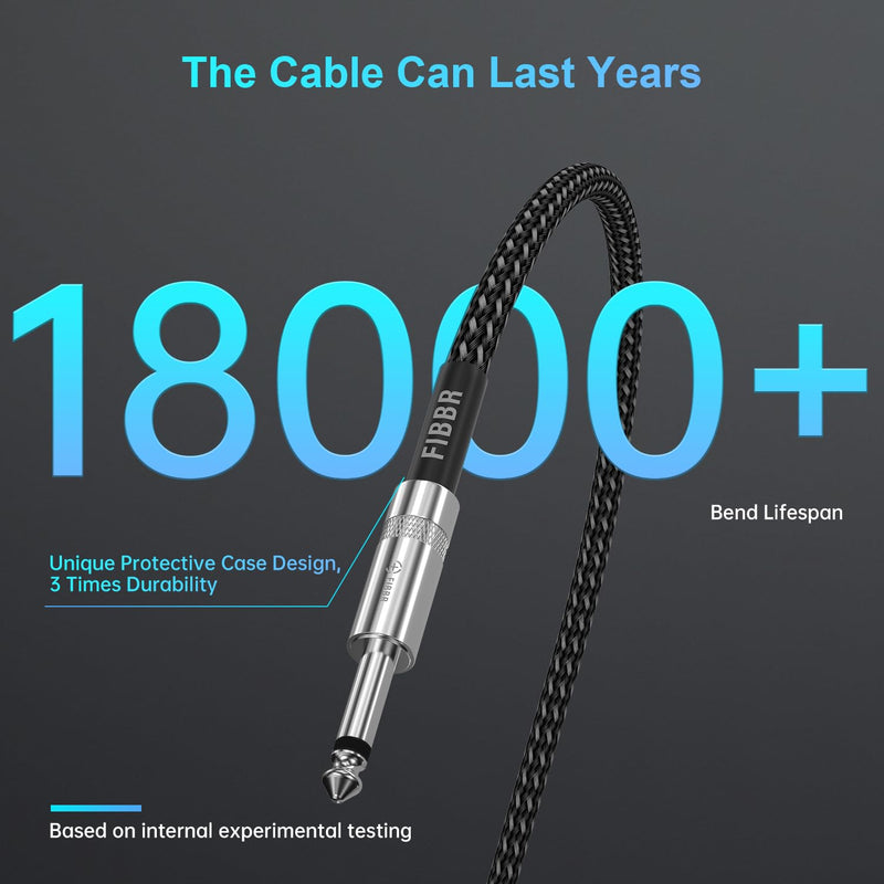 FIBBR Guitar Cable(10ft), Right Angle 1/4 Instrument Cable for Electric Guitar, Bass Guitar, Electric Mandolin, Pro Audio 10ft