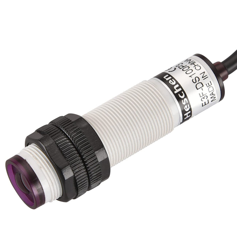 Heschen M18 Column Infrared Photoelectric Proximity Switch, Diffuse Reflection Type, E3F-DS100P3, Detection Distance 10-100CM, 10-30VDC 200mA, PNP NO+NC, 4 Wire