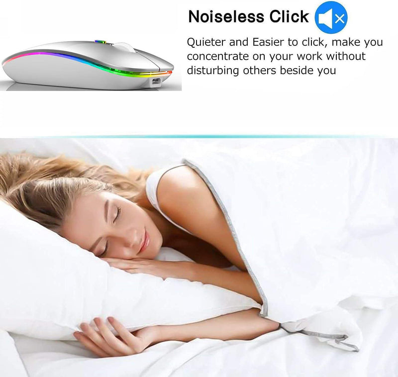LED Bluetooth Mouse,Bluetooth Mouse for MacBook Pro/MacBook Air/iMac/mac/ipad/ipad pro,Wireless Mouse for Macboook Air/MacBook Pro/PC (Silver) Silver