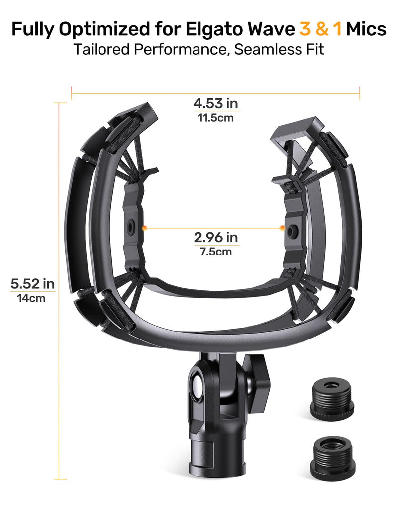 Wave Microphone Shock Mount - Custom Built for Elgato Wave 1/3, Aluminum Frame & Reinforced Suspension for Max Vibration Isolation, Shock Mounts Holder Clip Ideal for Youtubers, Podcasters and Gamers Wave Shock Mount