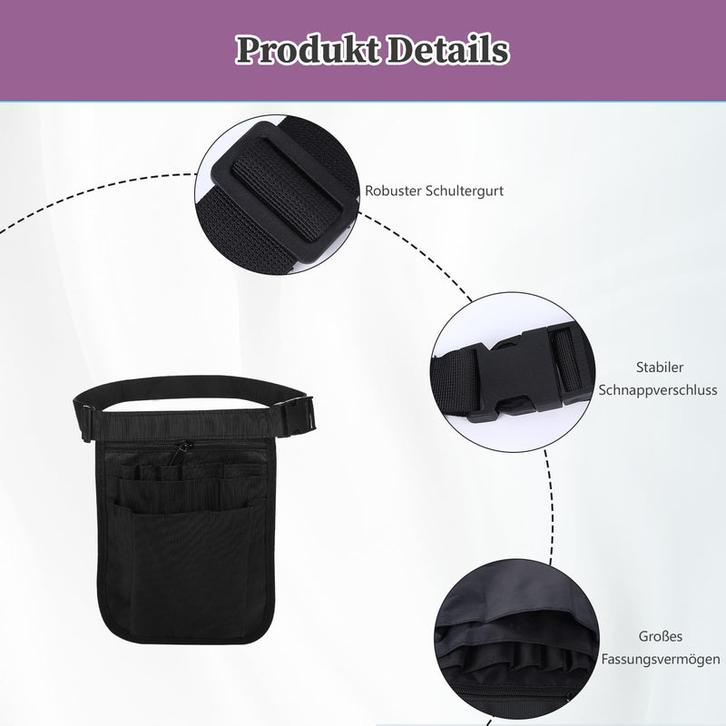 Nurse Bag, Work Bag, Women's Belt Bag, Work, Nurse Belt Bag, Adjustable Waist Belt with Multiple Compartments, for Scissors Care Set (1 Black, M) 1 Black