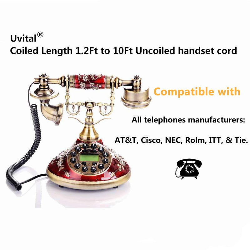 Uvital Telephone Phone Handset Cable Cord, Coiled Length 1.2 to 10 Feet Uncoiled Landline Phone Handset Cable Cord RJ9/RJ10/RJ22 4P4C(Black,2 PCS) 2Pack Telephone Cord