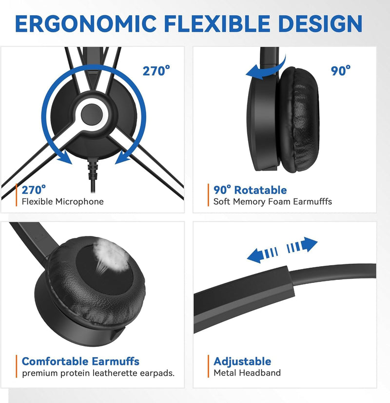[AUSTRALIA] - Wantek Phone Headset with Microphone Noise Cancelling, Telephone Headsets 2.5MM Jack Compatible with Panasonic AT&T RCA Vtech Uniden Dect Cisco SPA Polycom Cordless Phones for Call Center Office Work 681-2.5mm 