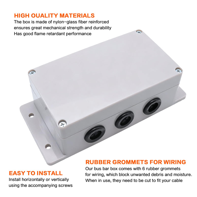12-48V Heavy Duty 500A Bus Bar Tin-Plated Copper Block 6xM8(5/16") Studs Waterproof Belt Protective Coil Shell Battery Buss Bars for Automotive Boat RV Solar System Marine car Audio Wiring