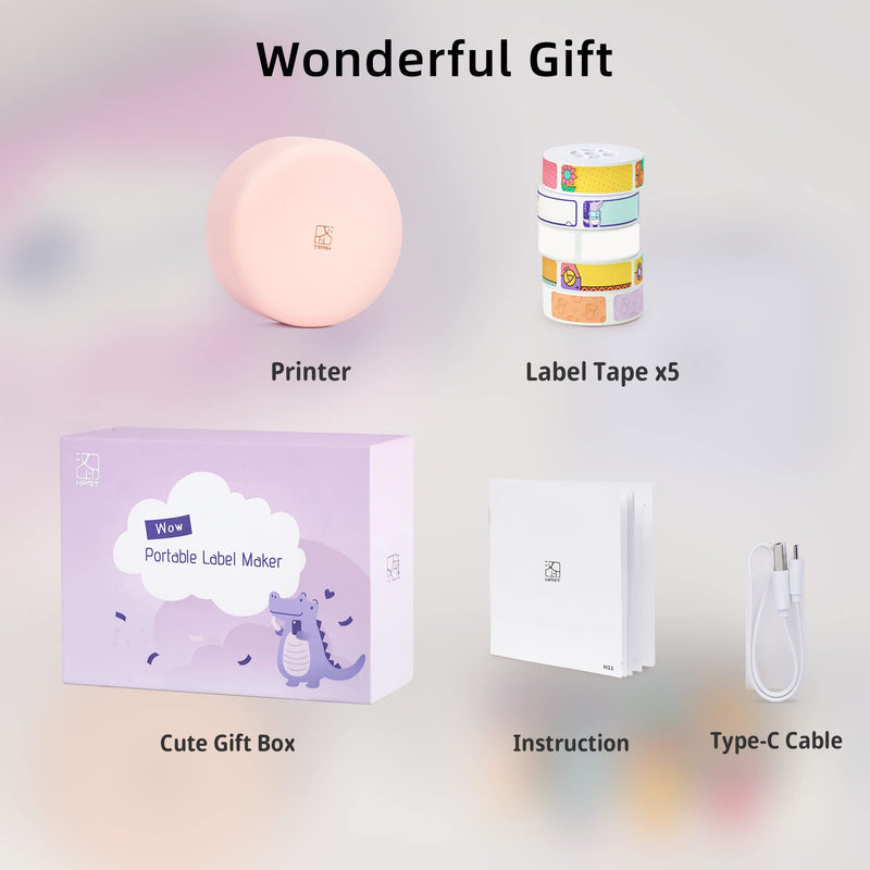 [AUSTRALIA] - Label Maker Machine with Tapes, Mini Cute Label Makers, Bluetooth Connection with iPhone Android, Waterproof and Inkeless Labelmaker for Home, Office, Classroom Organization (5 Tapes Included) 5 Tapes pink 