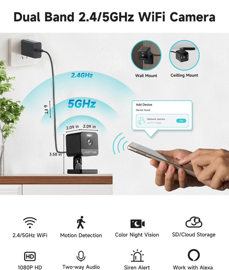 1080P 2.4g/5g Indoor Camera, Plug-in Cameras for Home Security w/Night Vision, Baby/Elder/Home Cameras Indoor with Phone App, Motion Detection, 2-Way Talk, WiFi Camera Compatible w/Alexa 1080P