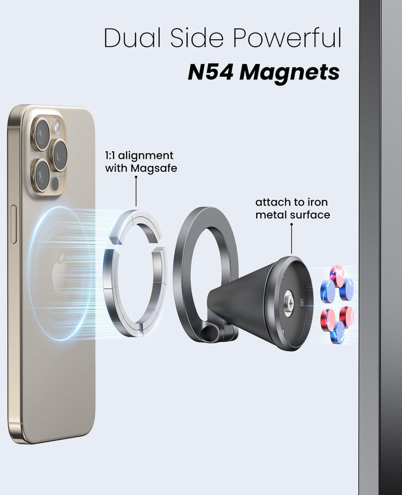Detachable Magnetic Phone Holder for Car & Gym - All Aluminum Alloy Base Stays on Car Dashboard, Portable Phone Mount for iPhone 12/13/14/15/16/17 Series