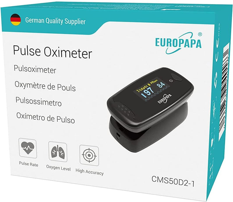 EUROPAPA Pulse Oximeter, Finger Pulse Oximeter, Ideal for Quick Measurement of Oxygen Saturation (SpO2), Simple Heart Rate Monitor for Adults, OLED Display (Black) black
