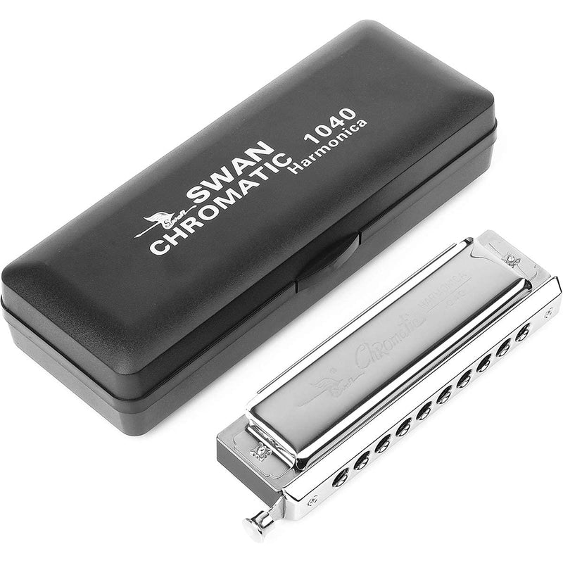 [AUSTRALIA] - Chromatic Harmonica Professional Grade 10 Hole 40 Tone Key of C Stainless Steel Heavy Duty with Case & Cleaning Cloth for Professional Player,Band,Beginner Stainless Steel Chromatic - Key C 