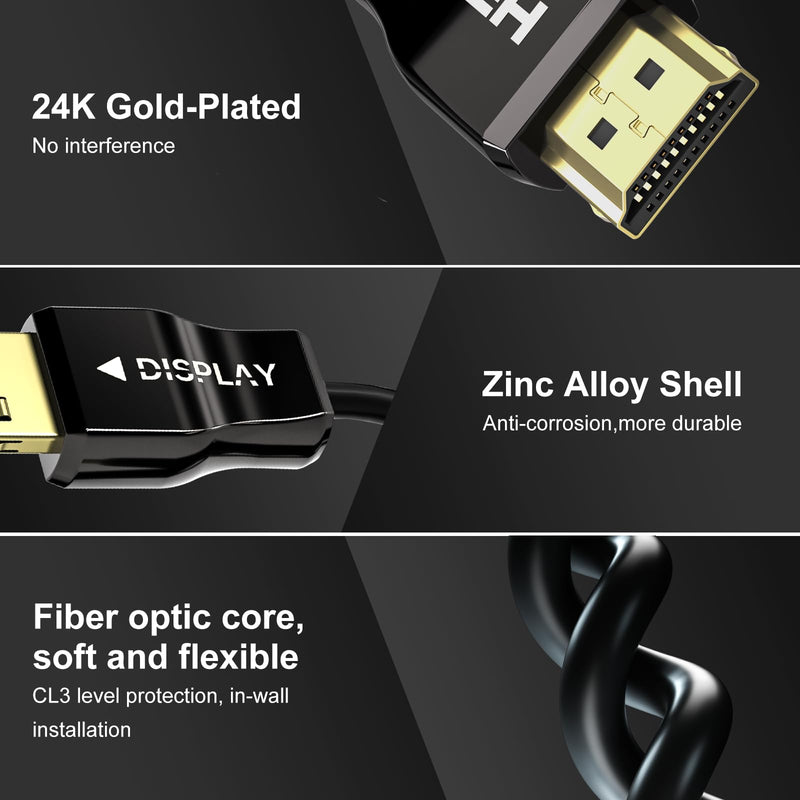 UL Certified CL3 Rated Fiber Optic HDMl Cable 50FT, 48Gbps Ultra Small Connector HDMI 2.1 Cable 8K60Hz & 4K120Hz, Support eARC, Dolby, Compatible with Blu-ray Roku LG PS5 PS4 Xbox RTX