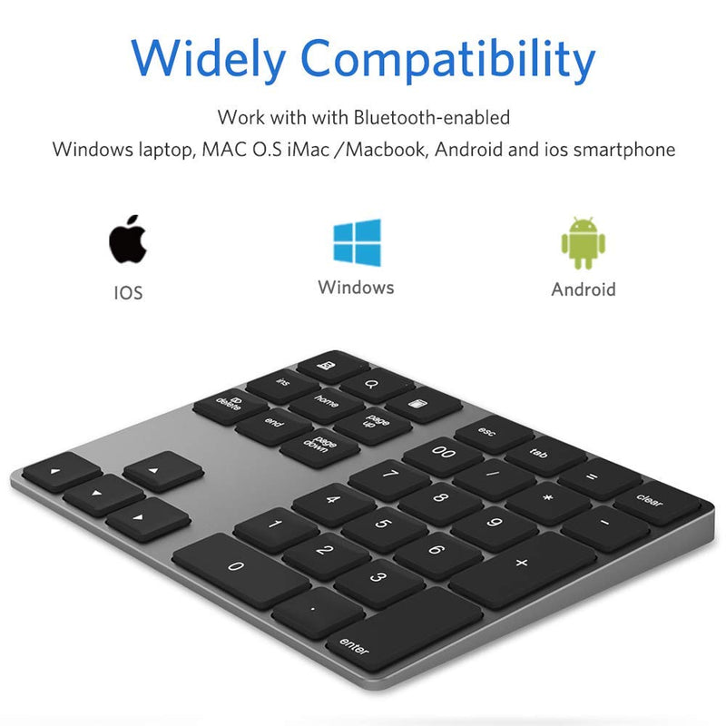 [AUSTRALIA] - Bluetooth Number Pad, Wireless Numeric Keypad, USB-C Rechargeable External 34-Keys Numpad, Financial Data Entry Keyboard for iMac, MacBook Air/Pro, PC Desktop, Laptop Notebook A-Black 