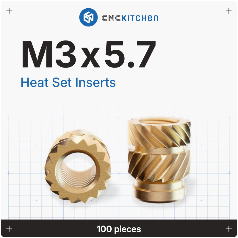CNC Kitchen Original Threaded Insert for 3D Printing, M3 x 5.7 (Pack of 100) Thread insert M3x5,7