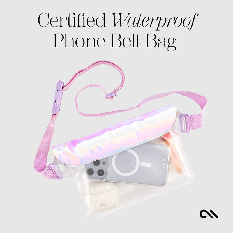 Case-Mate - IP68 Waterproof Fanny Pack/Bag with Triple Seal Protection, Adjustable Strap - Waterproof Phone Pouch/Case for iPhone 15 Pro Max/ 14 Pro Max/ 13 Pro Max/ Pixel 8 - Soap Bubble Iridescent Clear