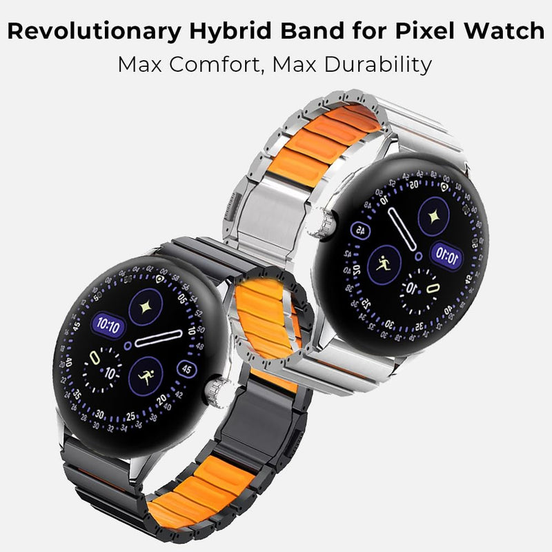 Titanium Magnetic Watch Band for Google Pixel Watch 5/4/3 45mm, Hybrid Silicone Lining & Titanium - Adjustable Lightweight Metal Strap for Active & Formal Use, Anti-Slip, No Hair Pull sliver black