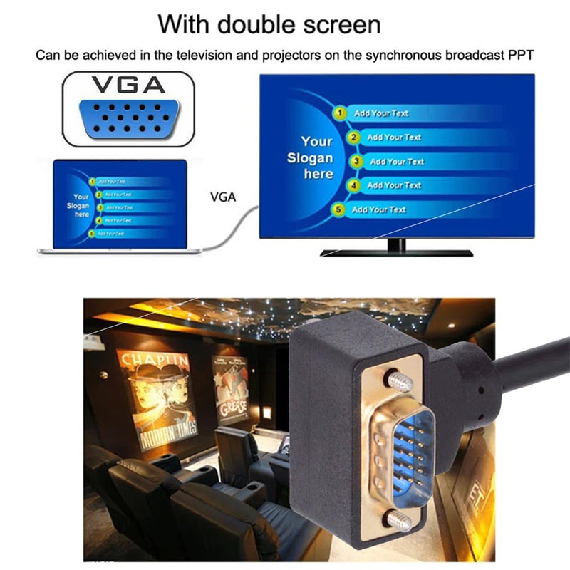 cablecc VGA RGB Male to Straight Male Extension Cable 3COAX+6C Up Angled 90 Degree for Monitor Projector Computer