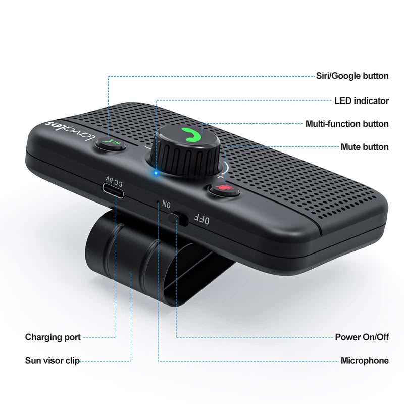 [AUSTRALIA] - Bluetooth 5.3 Car Speaker, Handsfree Cell Phone Automobile Speakerphones, Support Siri Google Voice Assistant/Motion AUTO ON, Bluetooth Visor Speakerphone Wireless Car kit 