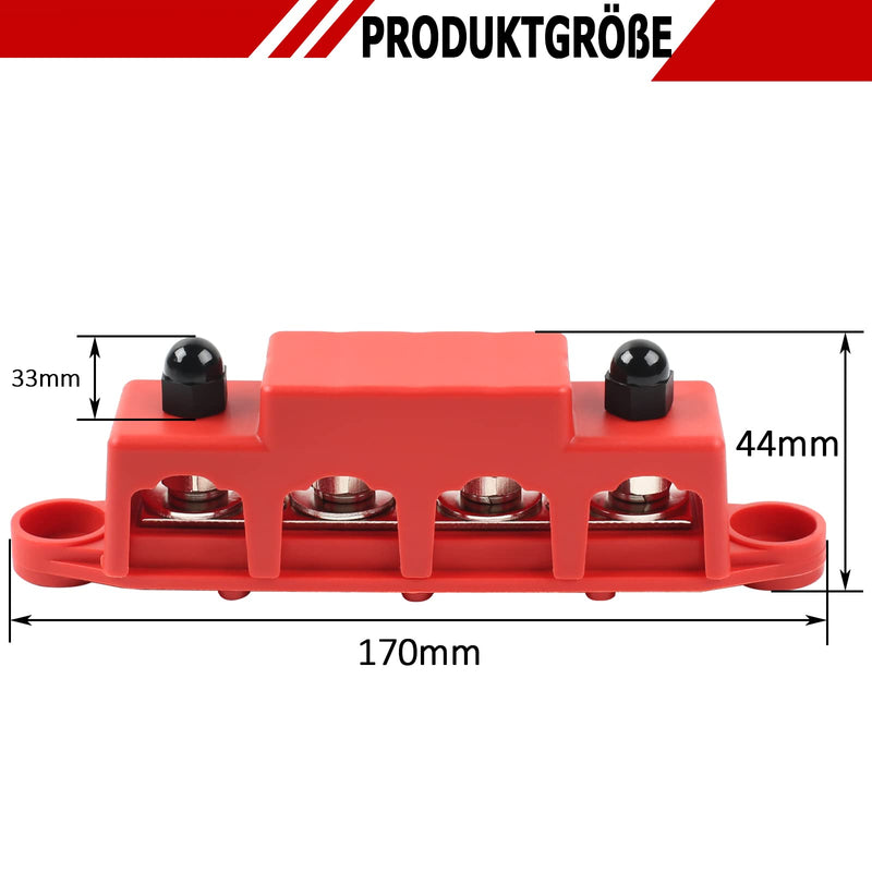 12V-48V DC BusBar Distribution Block 250A BusBar Box with 4 x M8 Terminal Bolts High Performance Module, Power Distribution Block Grounding Current for Car RV Boat Yacht (Red Black, 2 Pieces) 1